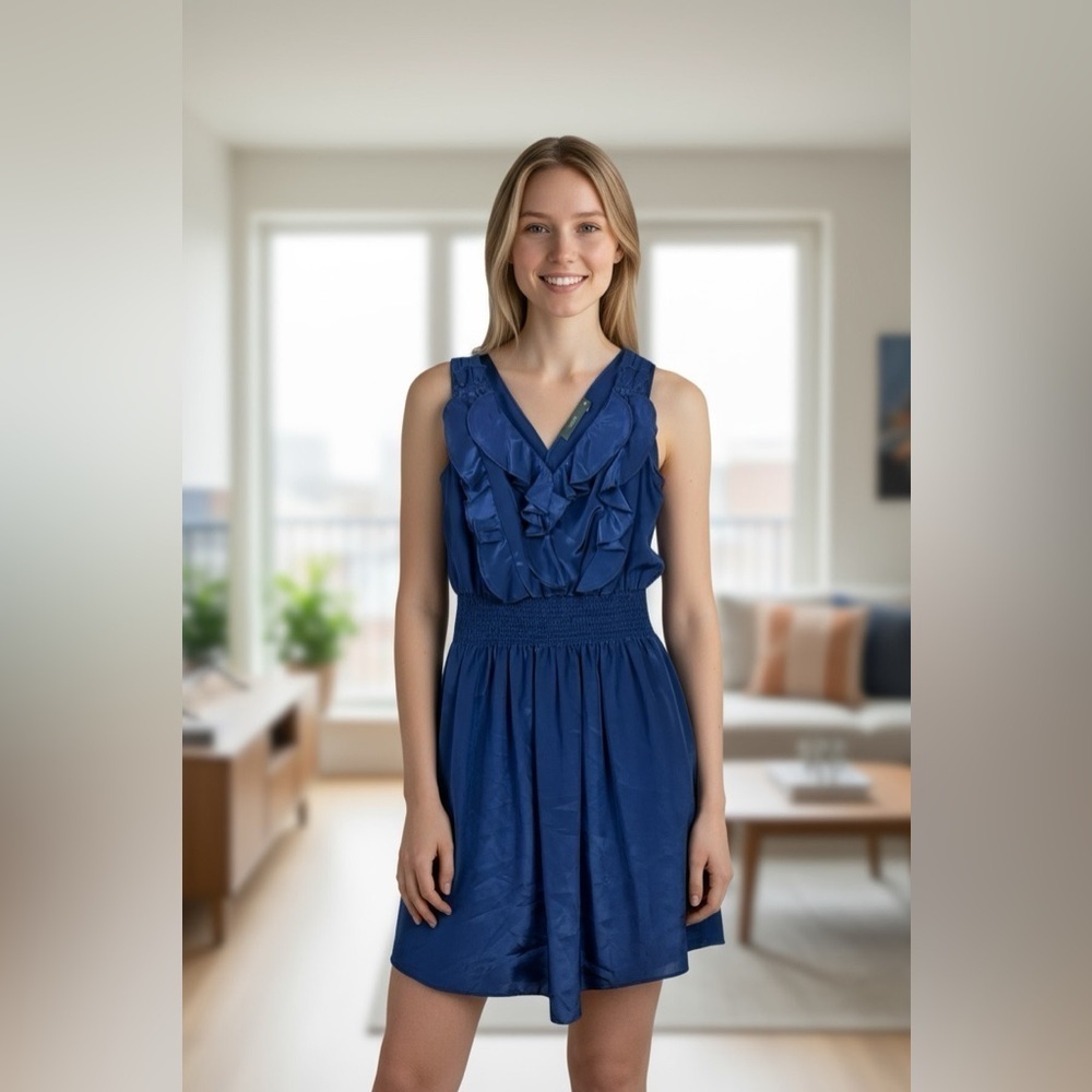 THML Women's Navy Blue Sleeveless Short Dress